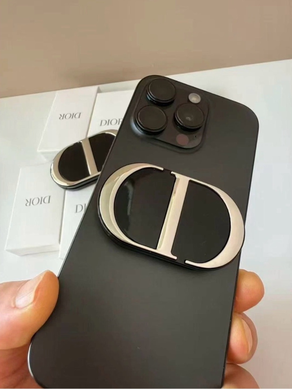 Dior Mirror Phone Ring Holder Stand Dual Mirror 3M BLACK GWP